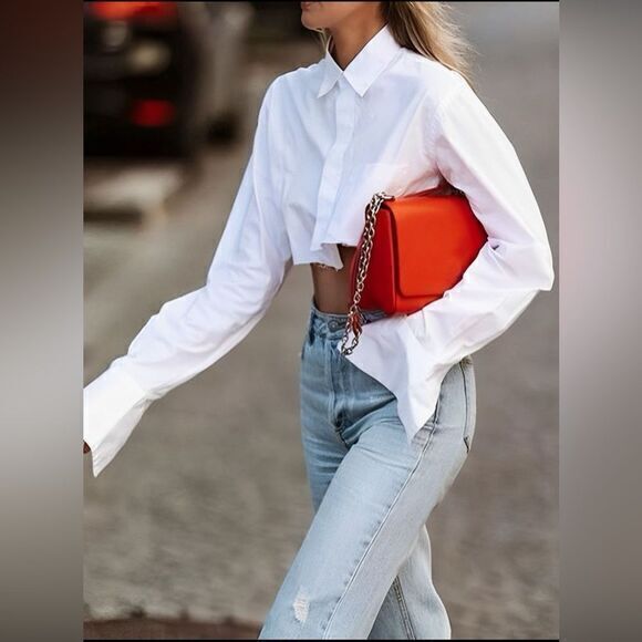 Commense Asymmetrical‎ Cotton Crop Shirt Size M - Picture 3 of 4